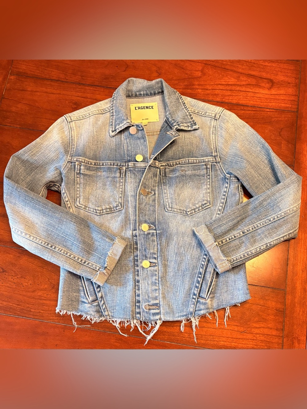 L'AGENCE Janelle Slim Raw Denim Jacket